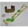 Image 1 : Glass bead necklace and made brass bracelet with seal etchings (3)