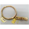 Image 1 : Lot of 2: 14 K gold bangle bracelet; Victorian 14 K gold pin with black enameled inlay (3)