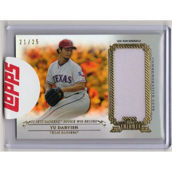 Rare Numbered Yu Darvish ROOKIE Memorabilia Patch Card #21/25: 2013 Commemorative Cuts Topps Card nu