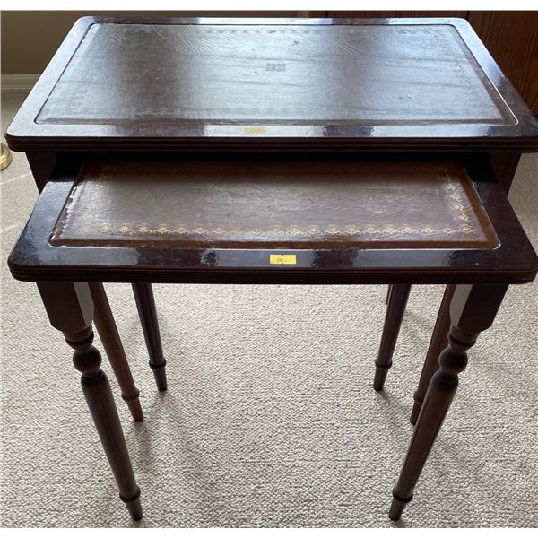 Nesting Tables - 2 Pieces Leather Inlaid Top 14 x 22