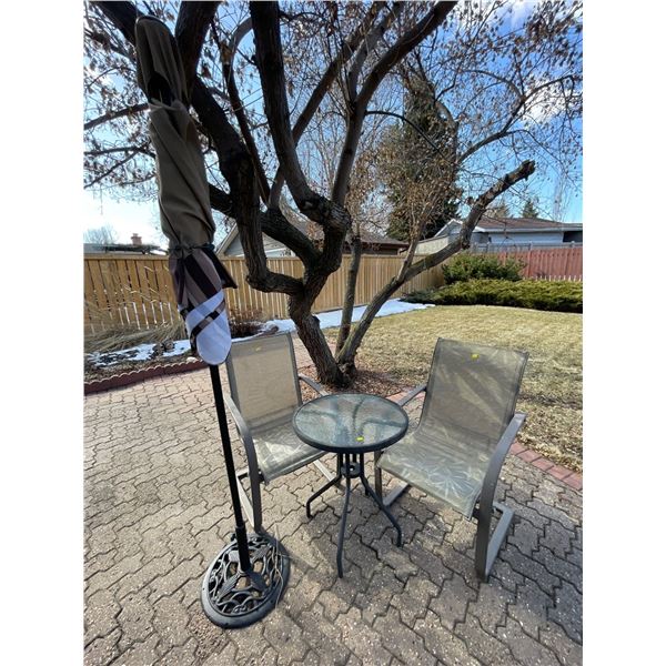 Garden Table & 2 Chairs Plus Umbrella