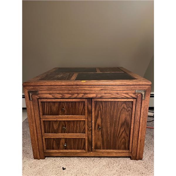 Oak Site Table Glass Inserts 27 x 27 x 20T 2 Drawerers