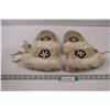 Image 1 : Indigenous Beaded Elk Skin Gauntlet Mittens w/ Rabbit Fur Cuffs - Synthetic Lined