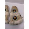Image 3 : Indigenous Beaded Elk Skin Gauntlet Mittens w/ Rabbit Fur Cuffs - Synthetic Lined