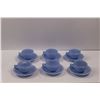 Image 2 : (6) Pyrex Delphite Blue Tea Cups & Saucers - One Cup Has Chip On Bottom