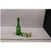 Image 1 : Vintage Green Decanter & (4) Shot Glasses - Made in Italy