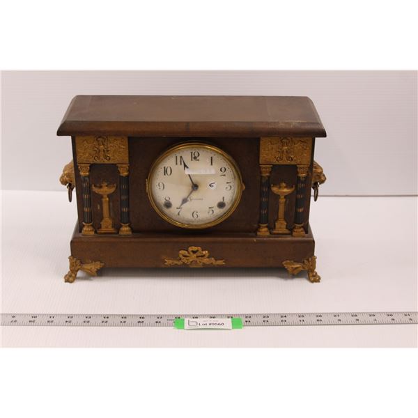 Antique Sessions Ornate Mantle Clock - Missing Key and Back Foot