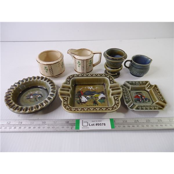 Group of (7) Wade Irish Porcelain Pieces - (3) Ashtrays, Cream and Sugar Set + Misc.