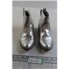 Image 1 : Retro Silver Coloured Short Heeled Boots - Size 4