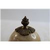 Image 2 : Vintage Large Alabaster Egg on 3-Legged Brass Elephant Stand and Brass Finial