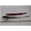Image 1 : Short Sword Saber w/Wood Handle, Steel Basket Guard & Red Velure Covered Sheath - Made in India