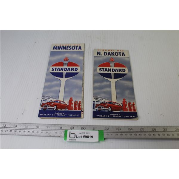 (2) Standard Brand Collector Maps - Minnesota, North Dakota