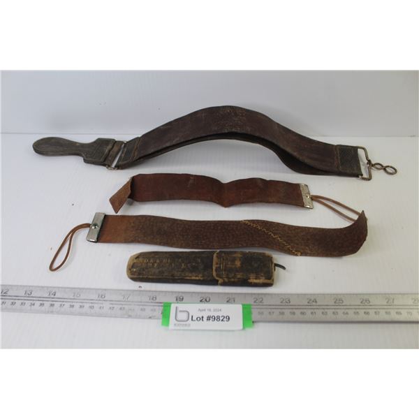 Antique Straight Razor in Box, (3) Razor Strops