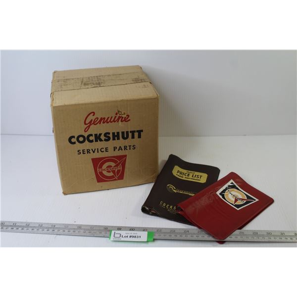 (2) Cockshutt Small Memo Binders, Cockshutt Service Parts Cardboard Box