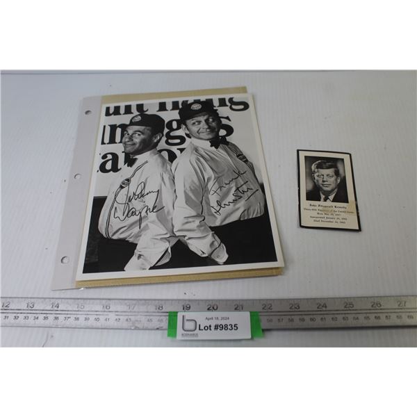 Autographed Wayne & Shuster Picture, J. F. Kennedy Card