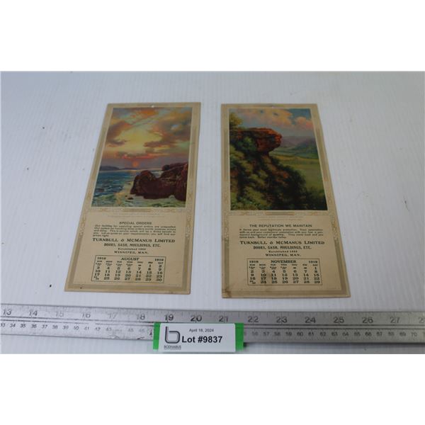 (2) Turnbull & McManus Advertising Calendars - August & November 1919