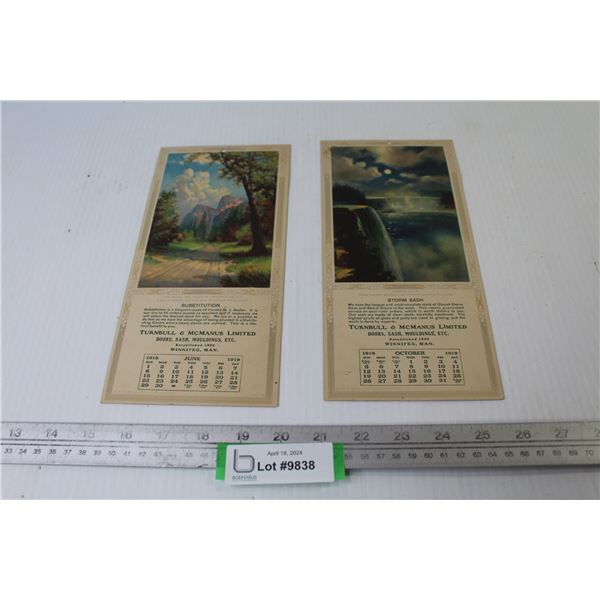 (2) Turnbull & McManus Advertising Calendars - June & October 1919