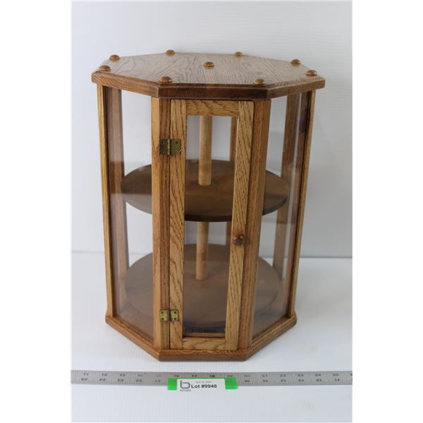 Wooden Two-Tier Lazy Susan Display Cabinet - 16"x12"