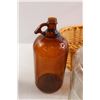 Image 2 : Wicker Basket, (3) Glass Jugs