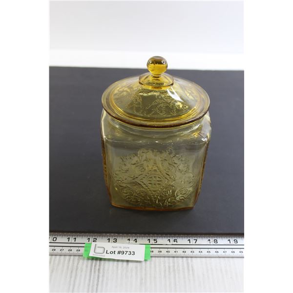 Madrid Amber Depression Glass Biscuit Jar - Inside Chips