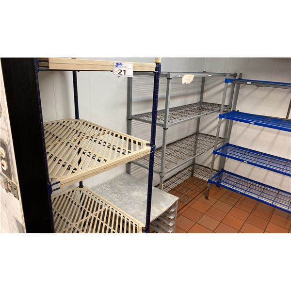 5 ASST RACKS LOCATED IN WALK IN FRIDGE. ASST SIZES