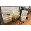 Image 2 : RACK WITH ASST PLASTIC BINS & LARGE STOCK POT