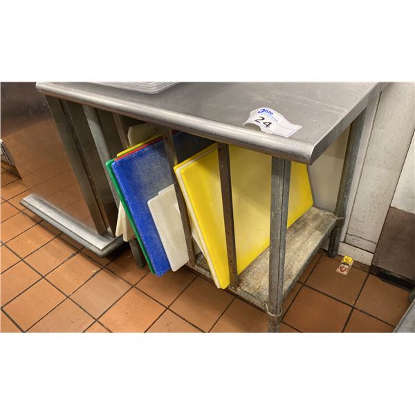 36"X28" STAINLESS PREP TABLE INC ASST CUTTING BOARDS (APPROX 13)