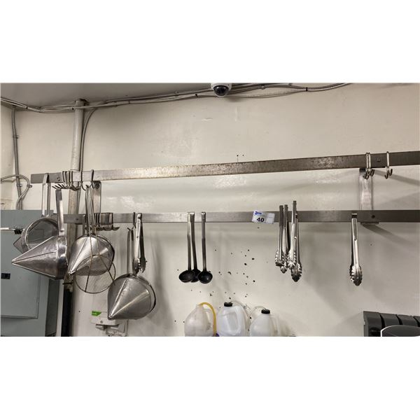 STAINLESS WALL MOUNT UTENSIL HANGING RACK WITH CONTENTS 6'W