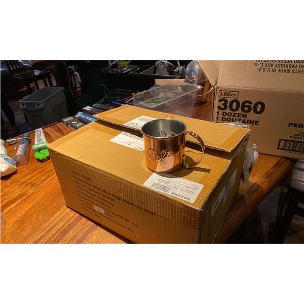 BOX OF 23 STOLI MOSCOW MULE STAINLESS STEEL COPPER MUGS