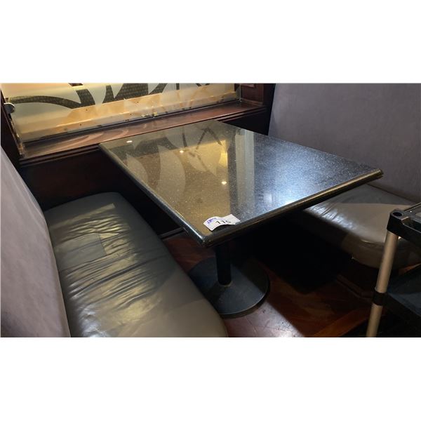 BLACK GALAXY GRANITE TABLE WITH BULL NOSE EDGE AND PEDESTAL BASE. 48"X31"