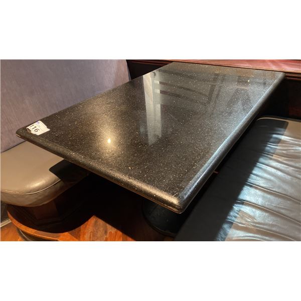 BLACK GALAXY GRANITE TABLE WITH BULL NOSE EDGE AND PEDESTAL BASE. 48 X31 