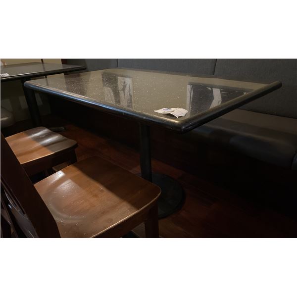 BLACK GALAXY GRANITE TABLE WITH BULL NOSE EDGE AND PEDESTAL BASE. 48 X31 