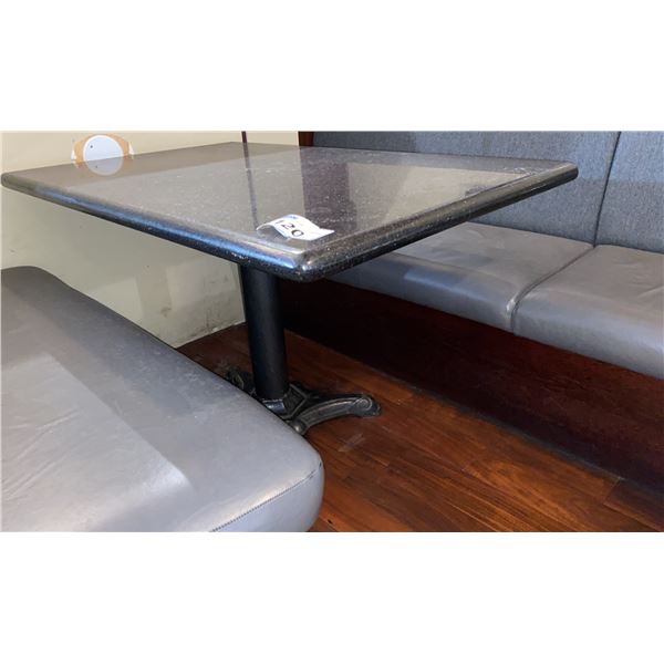 BLACK GALAXY GRANITE TABLE WITH BULL NOSE EDGE AND PEDESTAL BASE. 48"X31"