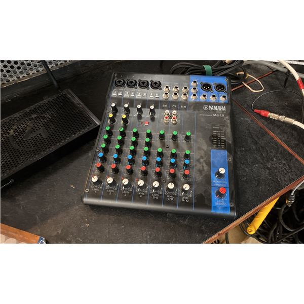 CONTENTS OF DJ BOOTH. INC YAMAHA MIC MIXER, HP MONITOR, ETC