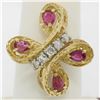 Vintage Detailed 14k Yellow Gold 1.35 ctw Pear Ruby Round Diamond Open Butterfly