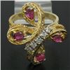 Image 6 : Vintage Detailed 14k Yellow Gold 1.35 ctw Pear Ruby Round Diamond Open Butterfly