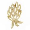Image 3 : Vintage Large 14K Gold 1.3 ctw Sapphire Pearl Open Textured Flower Leaf Brooch P