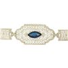 Image 2 : Antique Edwardian 10k White Gold Filigree Link Bracelet w/ Marquise Sim Sapphire