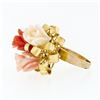 Image 5 : Vintage 14K Yellow Gold Carved Coral Rose Flower Bouquet Ribbon Cocktail Ring