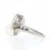 Image 6 : Antique Platinum 1.50 ctw GIA European Diamond Cultured Pearl Textured Bypass Ri