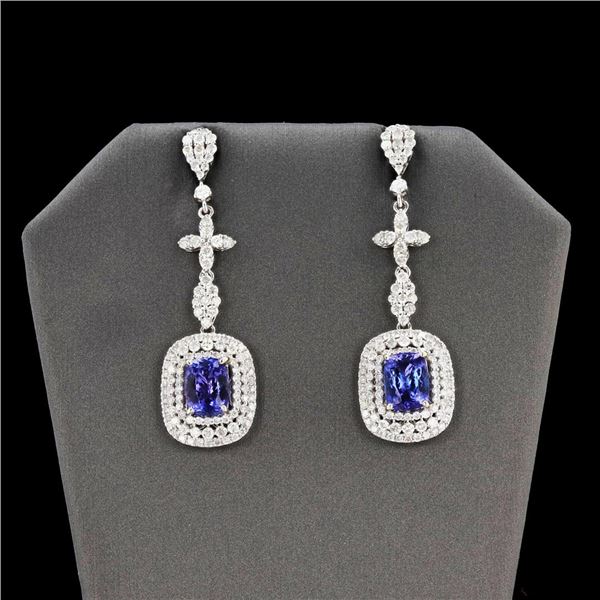 5.70 ctw Tanzanite and 3.74 ctw Diamond 14K White Gold Earrings