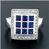 Image 2 : De Hago 18k White Gold 2.65 ctw Sapphire Diamond Square Dome Platter Cocktail Ri
