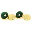 Image 1 : Manfredi 18k Yellow Gold Cabochon Green Chrysoprase & Diamond Men's Cuff Links