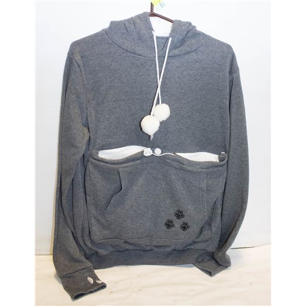 DOG CARRYING POUCH GREY HOODIE LADIES LARGE