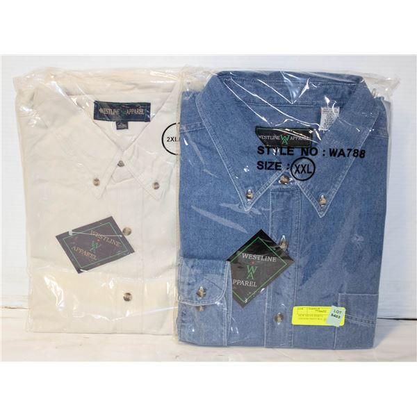 NEW MEN'S SHIRTS 1DENIM/1NATURAL SIZE 2XL