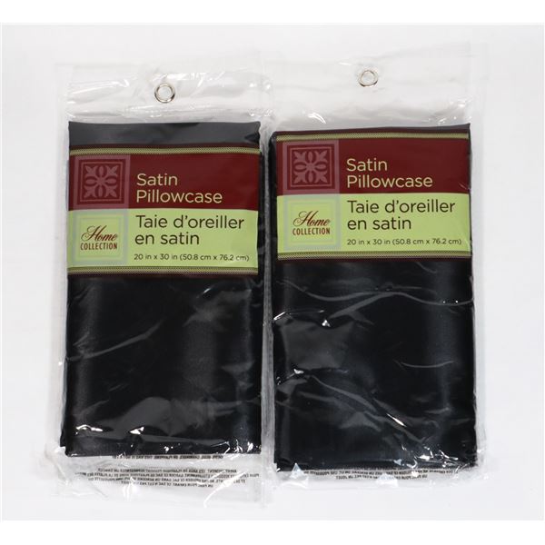 2 NEW BLACK SATIN PILLOWCASES