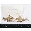 Image 1 : NEW GOLD TONE PIRANHA DROP EARRINGS. DOUBLE SIDED