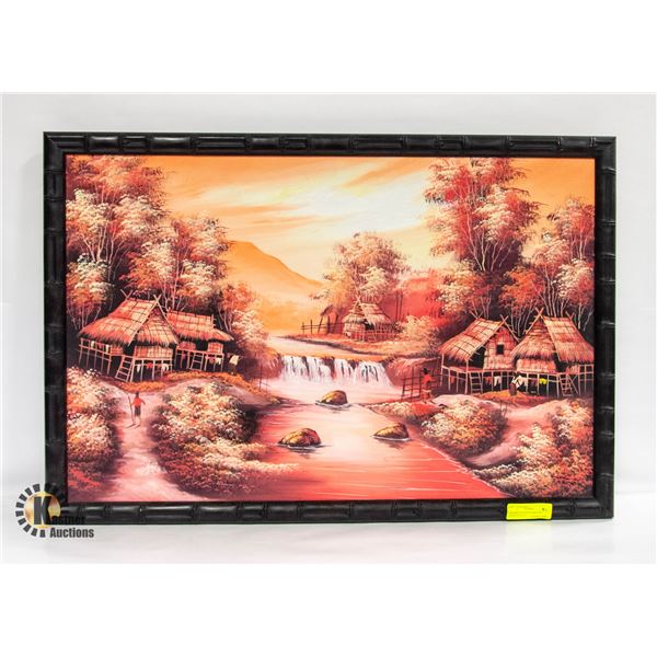 FRAMED PAINTING ORIENTAL SCENE 22" X 32"