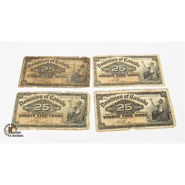 LOT OF FOUR 1900 DOMINION OF CANADA 25 CENT NOTES