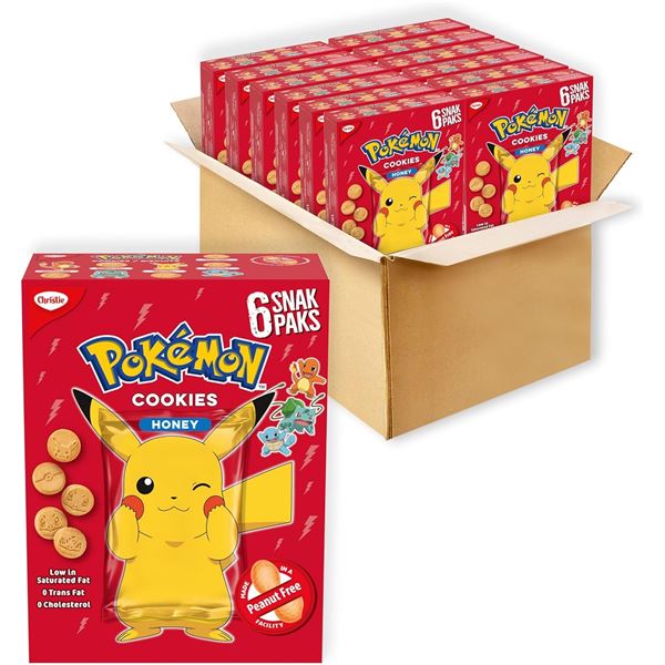 NEW CASE WITH 12 BOXES OF POKEMON SNACK PACKS